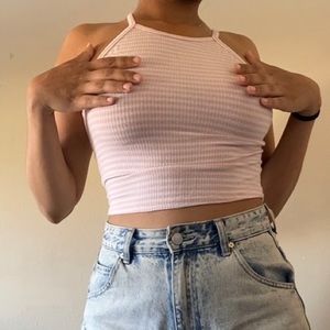 Pink and White Striped Halter Top
